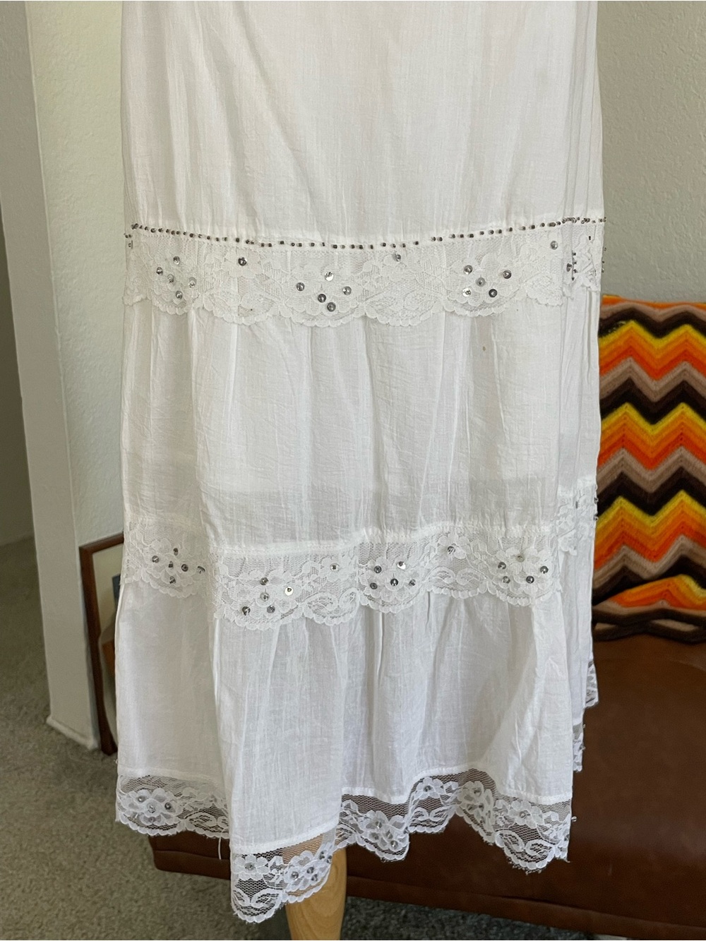 SOLD Y2K 1990s Bb Jeans Boho Fairy Lace Beaded Tier Midi Skirt - Picture 9 of 11